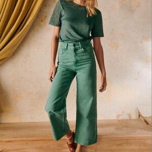 Sezane Green High-Rise Wide-Leg Jeans